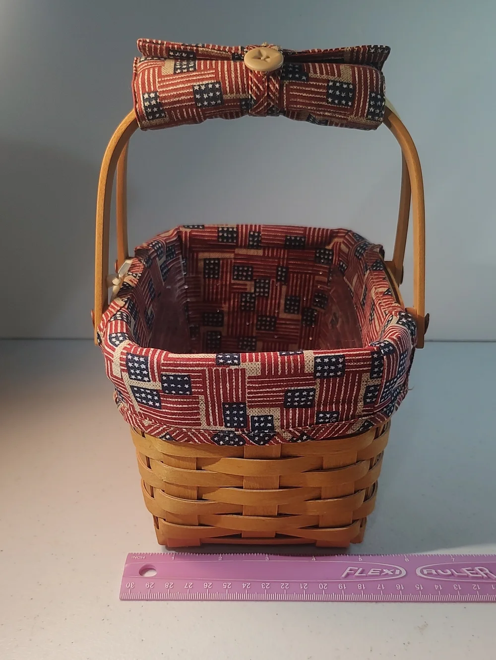 Longaberger Small Market Basket With Old Glory Liner, Flag Tie On, & Handle Tie